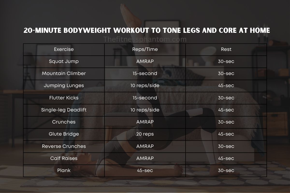 20-minute leg and core workout at home