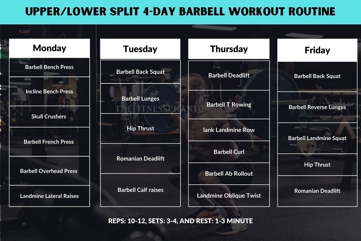 4 Day Barbell Workout Routine at Home