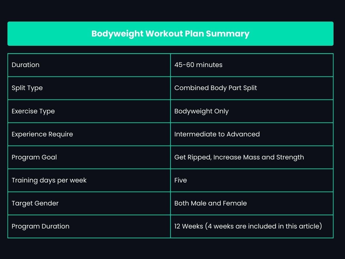 4 week bodyweight workout plan summary