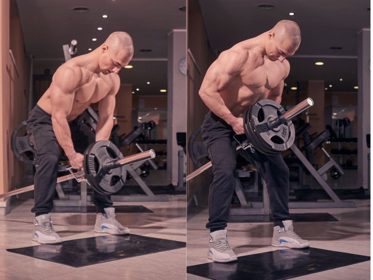 Barbell Close-Grip Row, a latissimus dorsi exercise.