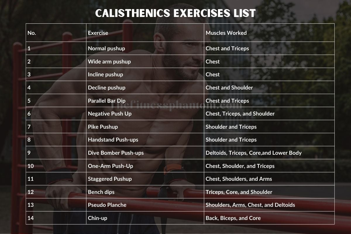 calisthenics exercises list
