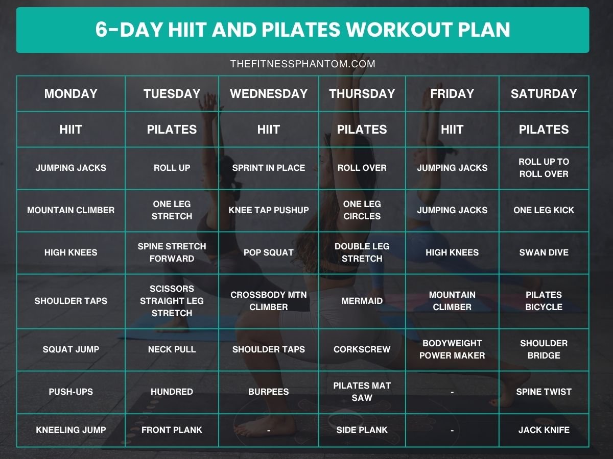 6 Day HIIT Pilates Workout Plan to Get Flexible and Toned w/ PDF HIIT Pilates Workout Routine