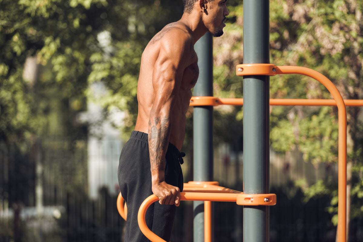 Parallel Bar Dips, a bodyweight tricep exercise