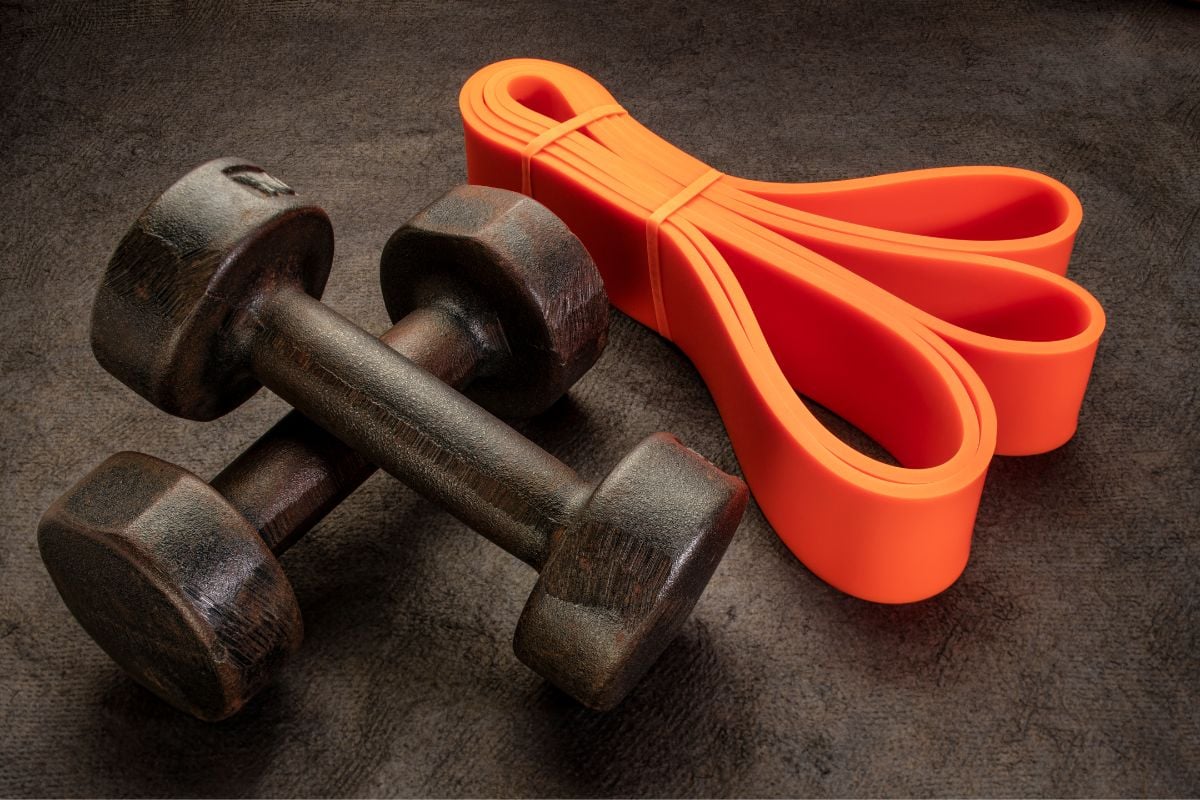 Resistance band and dumbbell workout
