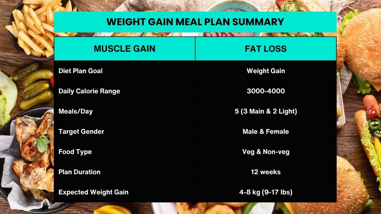 Weight Gain Meal Plan Summary