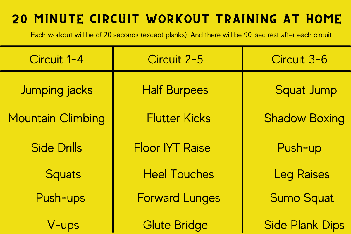 Best Circuit Workout at Home with No Equipment (w/PDF) 20 minute bodyweight circuit workout